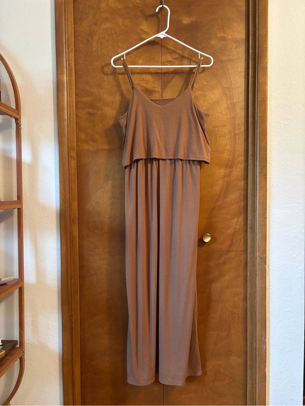 Women’s Sleeveless Brown Maxi Dress with Layered Bodice